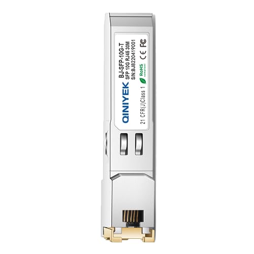 QINIYEK Transceptor 10GBase-T SFP+,transceptor de Cobre 10G SFP+ RJ45,Compatible con Cisco SFP-10G-TS,Ubiquiti UniFi UF-RJ45-10G,Netgear AXM765,Mikrotik,Fortinet,Supermicro,hasta 30 m (Paquete de 1)