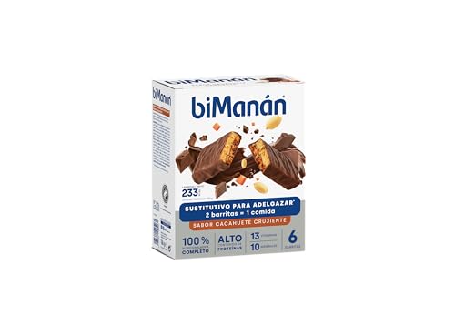 BIMANÁN BeSlim Barrinhas de substituição amendoim crocante, 2 barras equivalem a uma refeição - dieta baixa em calorias - produtos para emagrecimento, caixa de 6 unidades