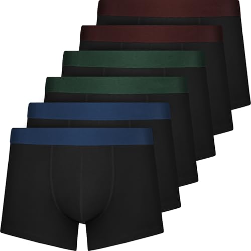 QINCAO Cuecas homem boxer, conjunto de 6 unidades, algodão confortável, bom ajuste e design simples sem logótipo