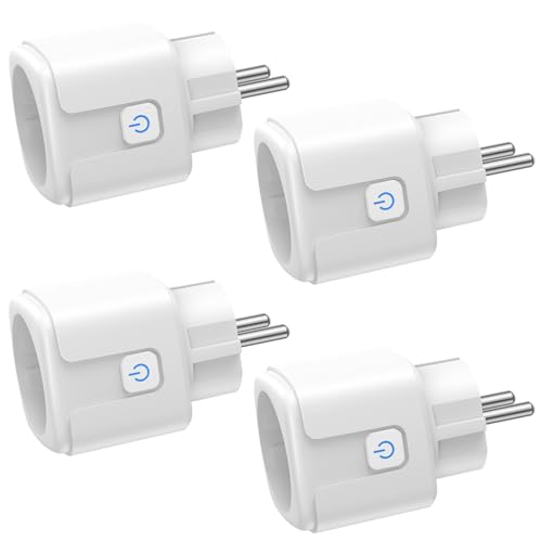 FAYIBUY Tomada inteligente com WiFi, 4 pacotes de tomada WiFi medidor de consumo de 16A 3680 W, tomada inteligente com temporizadores e controlo remoto por APP&Voz, compatível com Alexa e Google Home