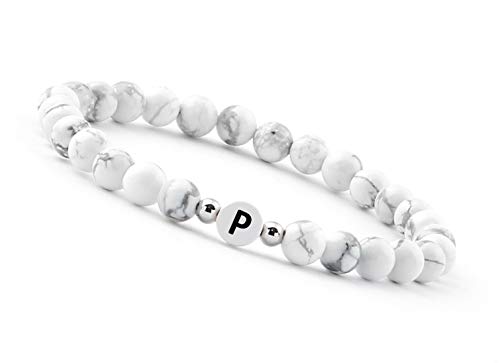 GD GOOD.designs EST. 2015 Pulseira de pérolas letra do casal branco com contas de howlita genuína I presente para o casal I pulseira personalizada para o casal
