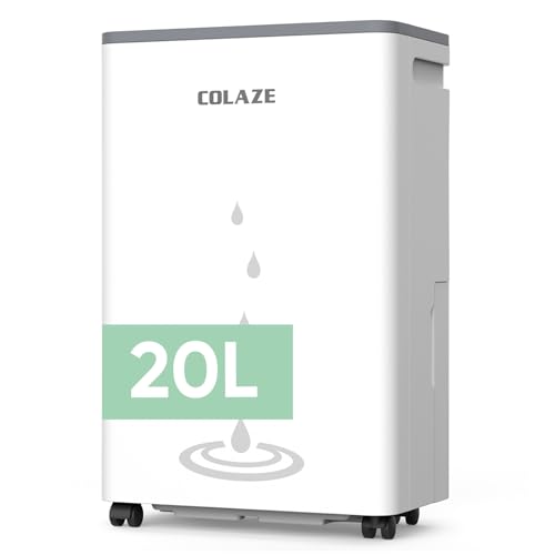 COLAZE Deshumidificador de humidade 20 L/24 h, desumidifador elétrico para salas de até 150 m³/50 m², desumidificador para humidade interior, desumidifier silencioso com tubo de escape