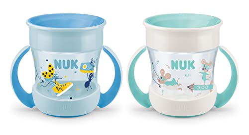 NUK Mini Magic Cup caneca para sorver | borda à prova de derrames de 360° | 6 meses, alças para facilitar a fixação, sem BPA, 160 ml, 2 unidades, azul e turquesa