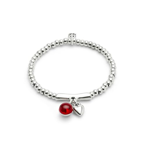 UNO de 50 Pulseira de bolas banhadas em prata de lei e vidro de murano vermelho e coração