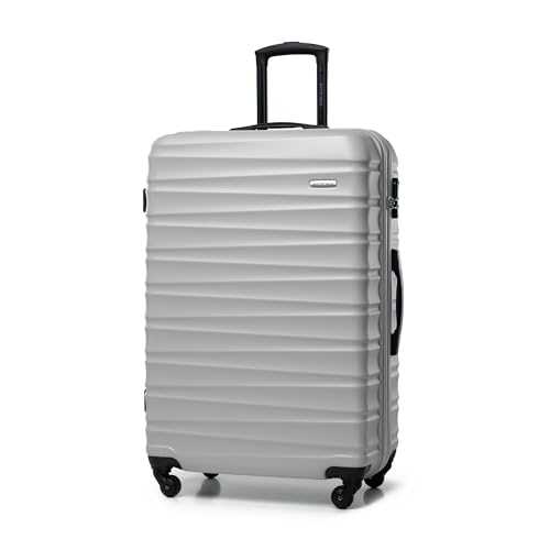 WITTCHEN Mala de viagem bagagem de mão mala de cabine mala de ABS com 4 rodas giratórias fechadura de combinação alça telescópica Groove Line tamanho S, cinzento, Mala grande