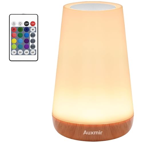 Auxmir Candeeiros de mesa de cabeceira, recarregável 1800 mAh com USB, luz de presença LED sem cabo, controlo remoto e tátil, temporizador, 13 cores de luz, para quarto removido, castanho claro