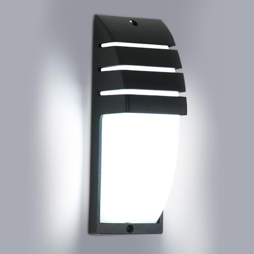 Goeco Apliques de parede exterior, 12 W 1300 LM candeeiro de parede LED IP65 impermeável, 6500 K luz branca fria iluminação LED parede preta para pátio, jardim, sala de estar, 22,5 cm x 8 cm