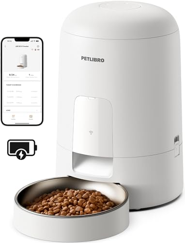 PETLIBRO Alimentador automático para gatos com aplicação, sem fios 2,4 G, alimentador inteligente com WiFi, bateria recarregável com bateria de 30 dias de duração da bateria, com tigela de aço