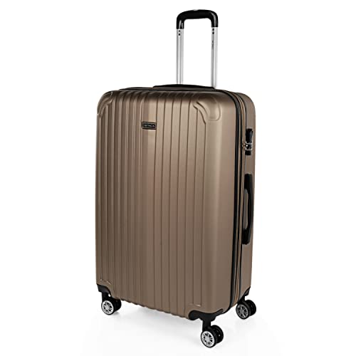 ITACA - Malas de viagem jogo malas 4 rodas - conjunto de malas de viagem - jogo malas de viagem leves. Cadeado de combinação, Champanhe, L, Plus Size 29"