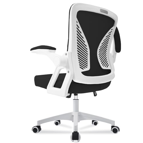 Milacyee Cadeira de escritório ergonómica, com suporte lombar, rodas giratórias de 360 graus, malha respirável, encosto de cabeça ajustável, apoio de braço regulável em altura (branco e preto)