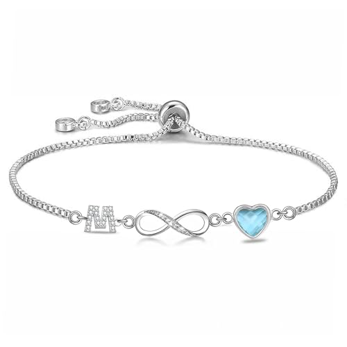 Kraven Pulseira para mulher com símbolo infinito e inicial, letra 26 A-Z com pedra de nascimento azul pulseiras jóias presentes para mulheres e mães
