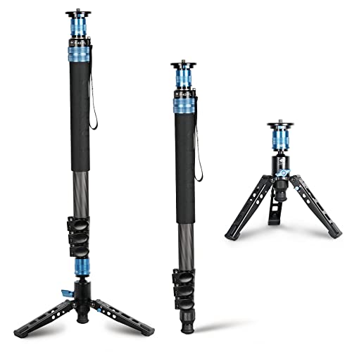 SIRUI P-424FL Monopé de fibra de carbono de 190 cm com pés para fotografia SLR, monopé de fotografia profissional portátil de 4 secções para câmara, câmara de vídeo, carga máxima 12 kg