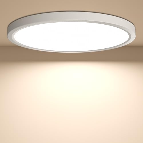 YiLaie Candeeiro de teto LED candeeiro de teto, IP44 candeeiro de casa de banho teto impermeável redonda plana 24 W 4000 K 2640LM fino para sala de estar casa de banho quarto cozinha corredor sótão,