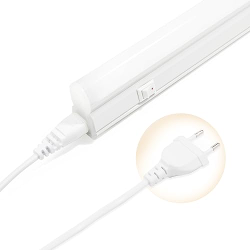 Qsmile Luz LED sob móvel cozinha 32 cm, conjunto de 1 T5 4W 570lm 4000K expansível, faixa de luz LED com interruptor e tomada europeia. Para cozinha, sala de estar, quarto e sala de jantar.