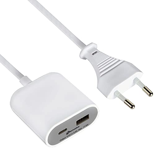 Electraline 62563 Cabo de extensão elétrico portátil 1,5 m adaptador de viagem/carregador de carregamento rápido portátil 2 USB 3.5A QC (1 USB A 1 USB C compatível com as mais recentes tecnologias)