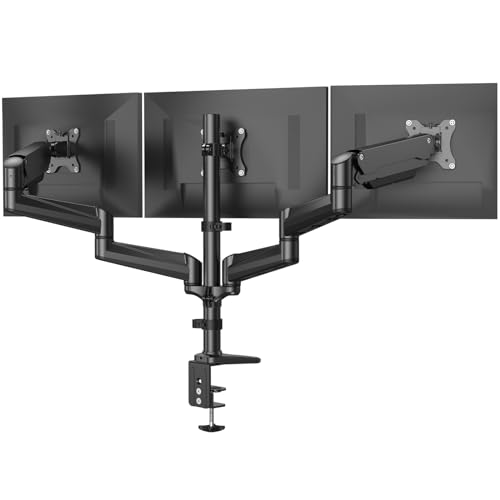 HUANUO Suporte triplo monitor para 3 ecrãs de 17 a 32 polegadas, monitor triplo ajustável com capacidade de peso de 8 kg, suporte para 3 monitores com 2 opções de montagem, VESA 75 x 75 100 x 100