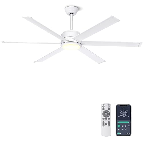 Ohniyou Ventilador de teto com luzes, ventilador industrial de 60 polegadas, controlo remoto e aplicação, regulável, motor CC, ventilador de teto ao ar livre para pátio, sala de estar, cor