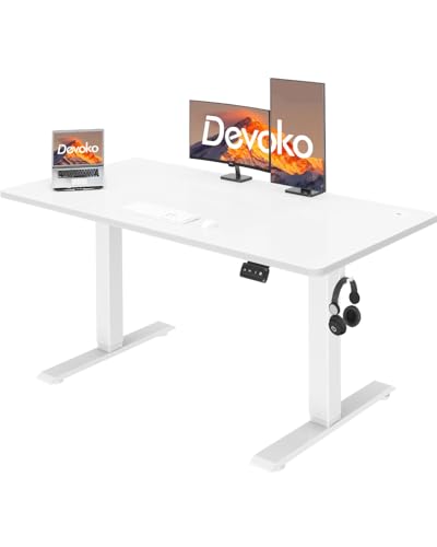 Devoko 120 x 60 cm, mesa regulável em altura, secretária elétrica elevável, telescópica bidirecional, secretária de escritório e casa, para estúdio em casa com placa montada, branco