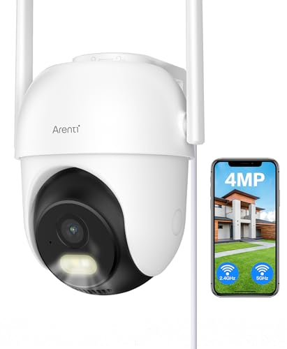 ARENTI 2,5 K/4 MP Câmara de vigilância Wi-Fi exterior, 5 GHz, câmara de vigilância doméstica Wi-Fi PTZ, 355 °, câmara de segurança áudio bidirecional, seguimento automático, IP65 impermeável, alarme