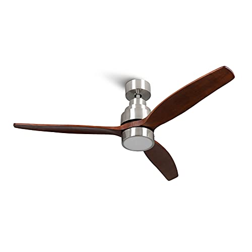 Mellerware - Ventoinha de teto com controlo remoto Brizy Bright | 30 W | 6 velocidades | ultra silenciosa, 3 pás de 132 de diâmetro, função verão e inverno, temporizador | LED | Darkwood