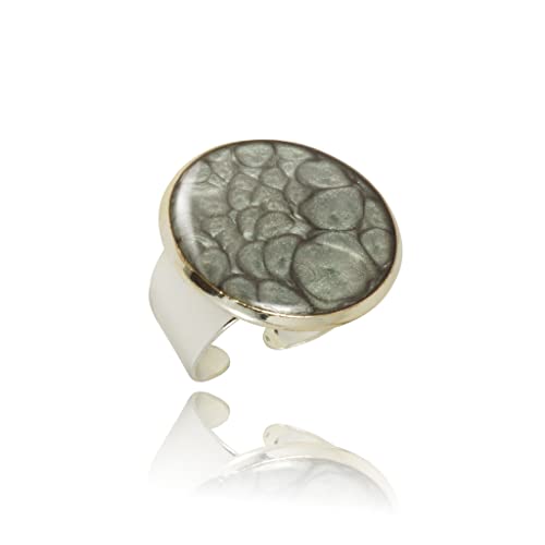 Anillo Llamativos Ajustables Clásico Glamouroso Redondo Grande ; Joyería para Mujer (Estilo 24 - Gris Plata)