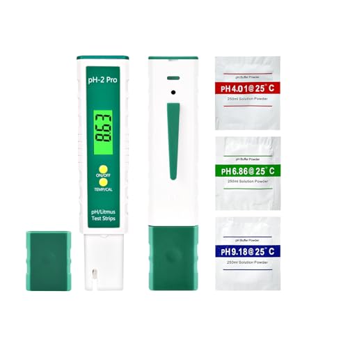 Homcoice Medidor de pH com tira reativa para-sol dupla verificação função / temperatura, pH piscina 0,01 alta precisão com inovador ecrã LCD que muda de cor, pH medidor água com função ATC