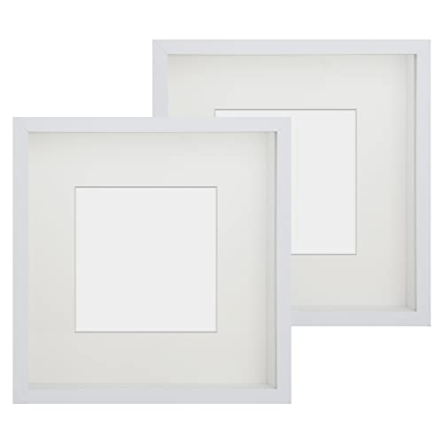 2 peças 3D moldura para fotos 23 x 23 cm (profundidade 3 cm), molduras com profundidade com bege passepartout, moldura de objeto preenchível para preencher, para medalhas, flores, lembranças - branco