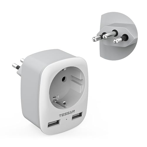 TESSAN 3 em 1 adaptador de tomada brasileira, adaptador de viagem brasileiro com 2 USB, adaptador de tomada tipo N, adaptador Europa para África do Sul