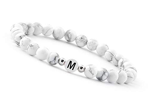 GD GOOD.designs EST. 2015 Pulseira de pérolas letra do casal branco com contas de howlita genuína I presente para o casal I pulseira personalizada para o casal