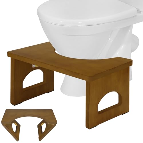 RayLove Banqueta fisiológica de madeira para sanita – Banqueta dobrável de madeira, tamborete sanitário resistente a 35 graus em forma de C, bronzeado