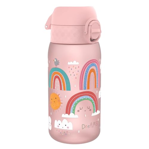 ion8 Garrafa de água para crianças, 350 ml, à prova de fugas, fácil de abrir, fechadura segura, adequada para máquina de lavar louça, sem BPA, pega de transporte, fácil de limpar, neutro em carbono