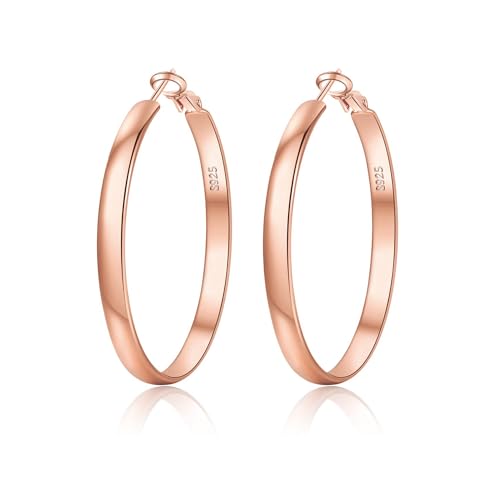 EXGOX Brincos mulher prata 5 mm largura brincos aro mulher hipoalergénicos brincos prata de lei 925 grandes brincos dourados 14 K brincos aros dourados 30/40/50/60/70 mm