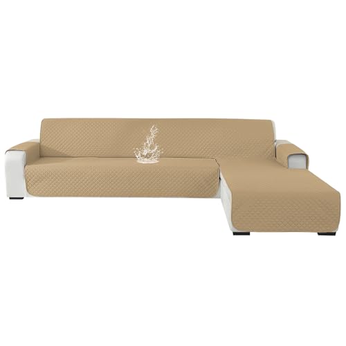 Ystyle Capa para sofá Chaise Long 4 lugares, capa para sofá Chaise, longo esquerdo/direito, universal reversível, capa Chaise comprida impermeável, protetor de sofá anti-embaciamento (285 cm, caqui)