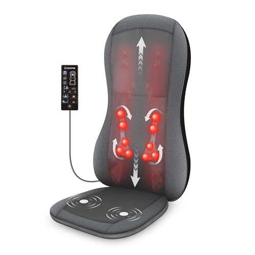 Comfier Massajador de costas completo com calor - assento de massagem Shiatsu 2D / 3D com 10 nós de massagem, almofada de cadeira de massagem amador para as costas, presentes para mãe, pai