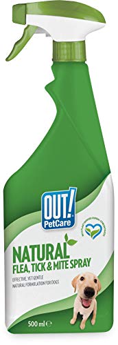 OUT! Spray natural contra pulgas, carraças e ácaros para cães, 500 ml