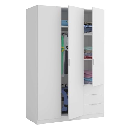 Habitdesign Roupeiro de três portas e três gavetas, com 180x121x52 cm de profundidade
