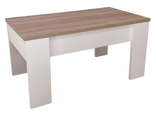 SHIITO Modelo VINCCI, mesa de centro elevável, moderna e funcional, acabamento em branco-cambrião, 45,3 x 90 x 50 cm