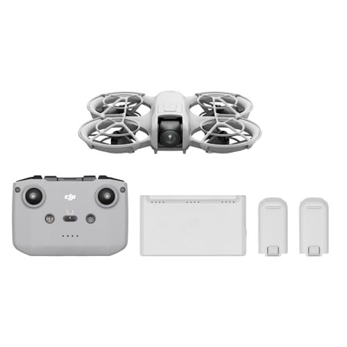 DJI Pack Neo Voe mais, mini drone com câmara 4K UHD para adultos, 135 g drone que voa seguindo-o, descola da mão, rastreamento de objetivos, QuickShots, vídeo estabilizado, com RC-N3 e 3 baterias