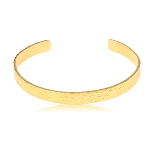Made by Nami Pulseira de aço inoxidável para mulher, design martelado, tamanho ajustável