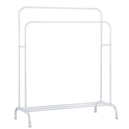 Cabide duplo de metal com barras para pendurar roupa e base inferior para sapatos ou caixas | Estrutura resistente, design compacto e moderno, ideal para quarto, vestiário ou lavandaria