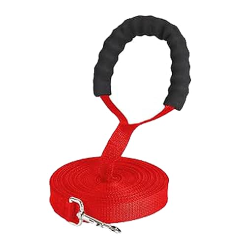 Trela de treino para cães, 5 m / 10 m/20 m/30 m trela cão comprida, corda para cães mãos livres, trela forte de cão para cães pequenos médios e grandes (vermelho - 5 m / 16 pés)