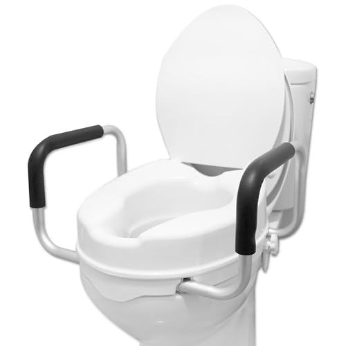 PEPE Mobility Elevador WC adulto com apoio de braços e tampa, 10 cm de altura, elevador sanitário ortopédico, fácil instalação e segurança