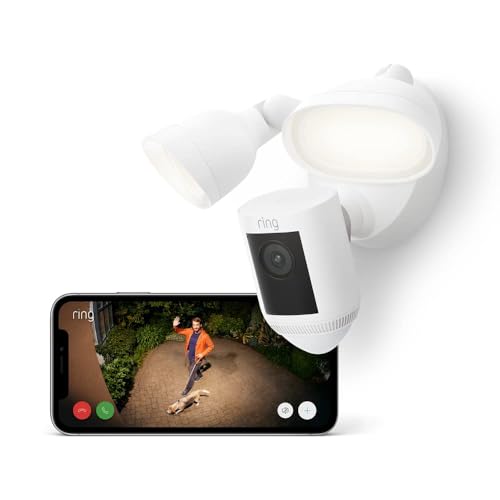 Ring cámara Pro con focos cableada (Floodlight Cam Wired Pro) | Cámara exterior con vídeo 2K, Ring Vision, detección de movimiento 3D, (alternativa al CCTV) | 30 días de prueba gratuita de Ring Home