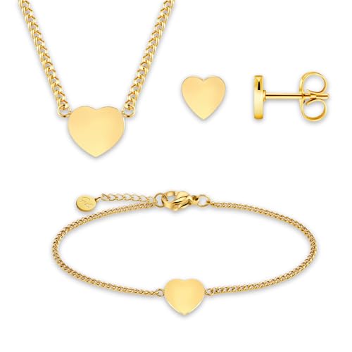 Conjuntos de jóias para mulher - conjunto de presente dourado incl. pulseira coração, colar com pingente de coração, brincos em forma de coração | Set dourado