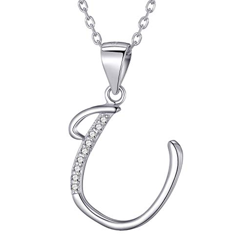 Morella Colar para mulher, com letras pendentes, prata 925, rodeadas por pedras de zircónio, para senhoras, 45 cm, cor branca