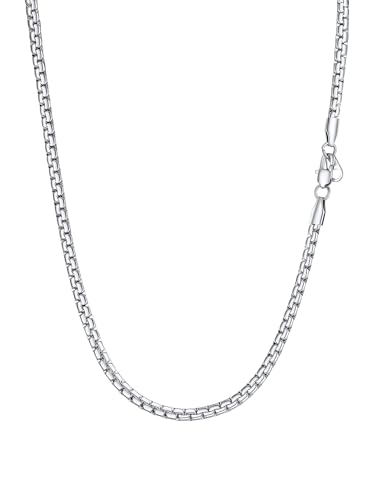PROSTEEL Colar de corrente veneziana plana de aço inoxidável para mulheres homens, 4 mm / 6 mm de largura, 41 cm - 76 cm de comprimento, tom prateado/preto, inclui caixa de presente