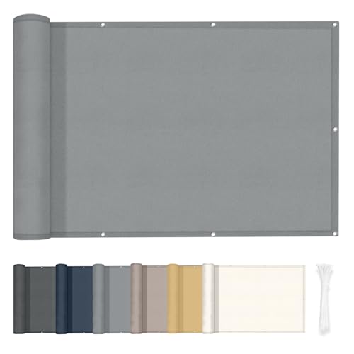 HENG FENG Ecrã de privacidade varanda, 90 x 500 cm, proteção UV, impermeável, à prova de vento para exterior, terraço e varanda, cinzento