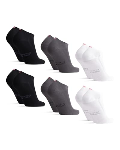 Danish Endurance Meias curtas de bambu para homem e mulher, super macias, design clássico, meias de tornozelo respiráveis, pacote de 6, preto, cinzento, branco
