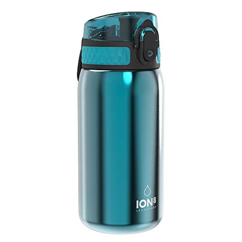 ION8 Garrafa de água Inox leve para crianças, 400 ml, sem isolamento, à prova de fugas, fácil de abrir, fechadura segura, adequada para máquina de lavar louça, fácil de limpar, resistente a raios