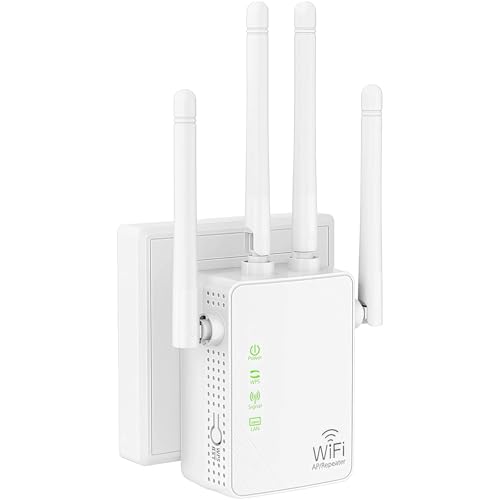 AILKIN Repetidor WiFi, 1200 Mbps banda dupla 2,4 G/5 G extensor WIFI, 4 antena amplificador Wi-Fi, adequado para o escritório doméstico extensão de sinal Wi-Fi, potenciador da Internet - porta